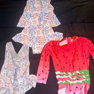 Girls Watermelon, Fireworks & Floral Ruffle Swimsuit Set of 3 Toddler 3-4T